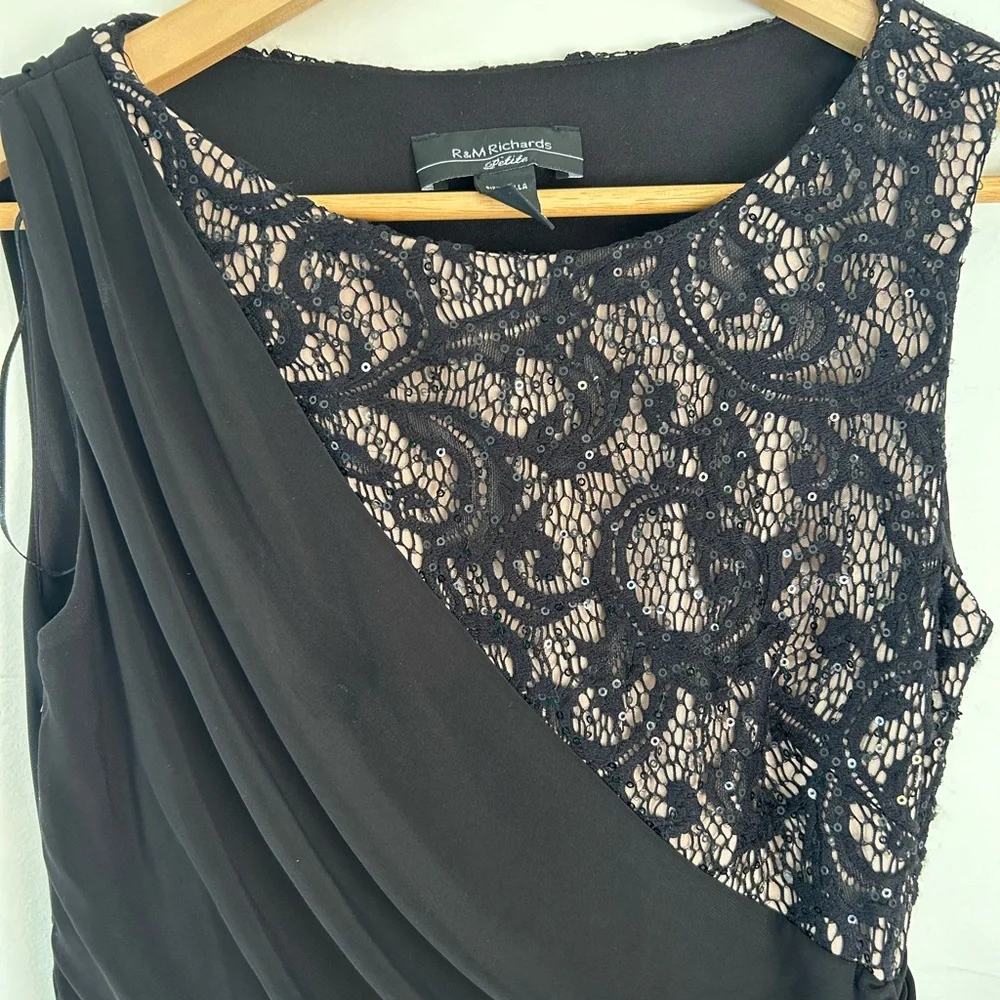 R & M Richards Black One Shoulder Dress with Lace Detail - Picture 3 of 9